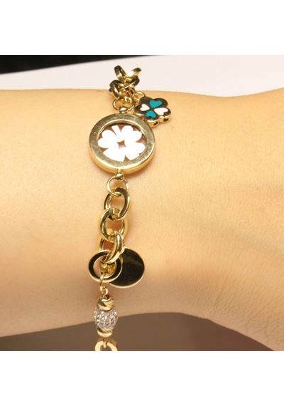 14 Ayar Altın Charm Model Yonca Bileklik Sarı Altın