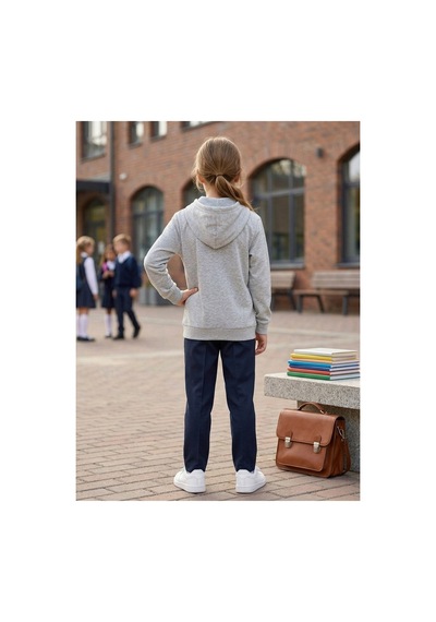 Erdem Kıds Unisex Kız Erkek Çocuk Basic 3 İplik Şardonsuz Fermuarlı Kanguru Cepli Kapüşonlu Pamuk Sweatshirt Hırka Gri-melanj Gri-melanj