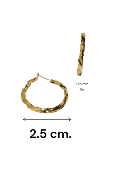 Kadın Altın Kaplama Orta Boy Burgulu Halka Küpe - Klasik Sarma Model Gold