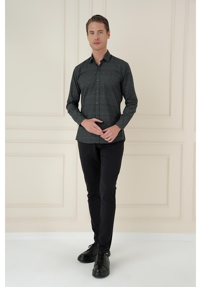 Efor Slim Fit Baskılı %100 Pamuk Spor Lacivert Gömlek G 1588 Lacivert