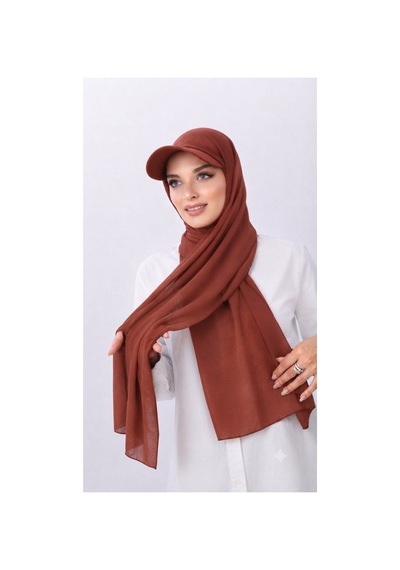 ALDAIYR Şapkalı Boneli Hazır Şal Hijab Sandy Kiremit