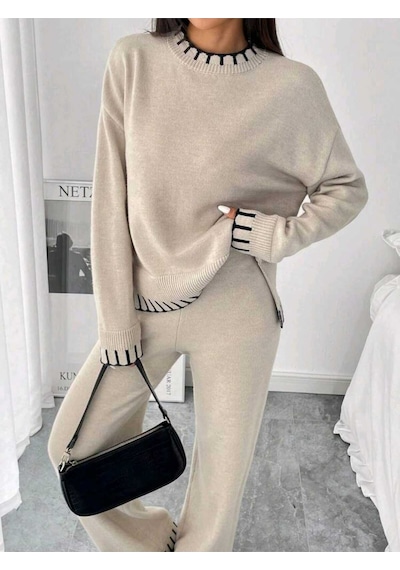 Sayzen Your Shine Yirtmaçli Kazak Pantolon Alt-üst Takim Sy-2510 Ekru