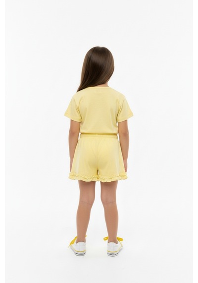 Toontoy Kids Toontoy Kız Çocuk 2'li Şortlu Takım Bisiklet Yaka Kısa Kollu Baskılı Tişört - Beli Lastikli Bağlamalı Cepli Paçası Fırfır Detaylı Şort 25015 Açık Sarı Toontoy Kids Toontoy Kız Çocuk 2'li Şortlu Takım Bisiklet Yaka Kısa Kollu Baskılı Tişört - Beli Lastikli Bağlamalı Cepli Paçası Fırfır Detaylı Şort 25015 Açık Sarı