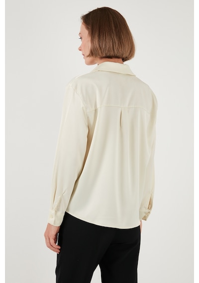 Lela Regular Fit Bağlama Detaylı Saten Bayan Gömlek 611Go00159 Ekru
