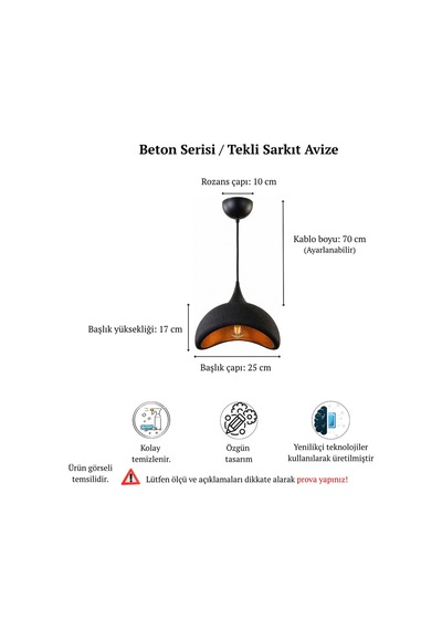 İskandinav Tarz Beton Görünümlü Bohem Tekli Sarkıt Avize - Siyah - Mutfak, Salon, Çocuk Odası, Hol Aydınlatması Siyah