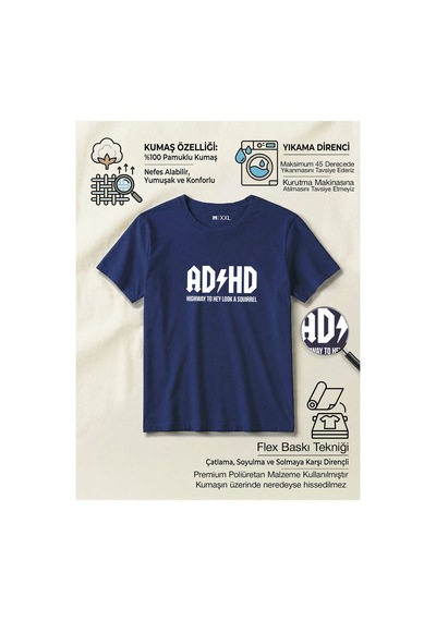 North Whiskers Adhd Highway To Hey Look A Squirrel Esprili Baskılı %100 Pamuklu T-shirt Lacivert - 874843522 Lacivert - 874843522 Lacivert