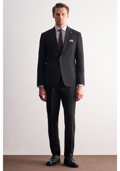İmza Siyah Kırlangıç Yaka Çizgili 6 Drop Slim Fit Tam Astar Esnek Takım Elbise 1001255164