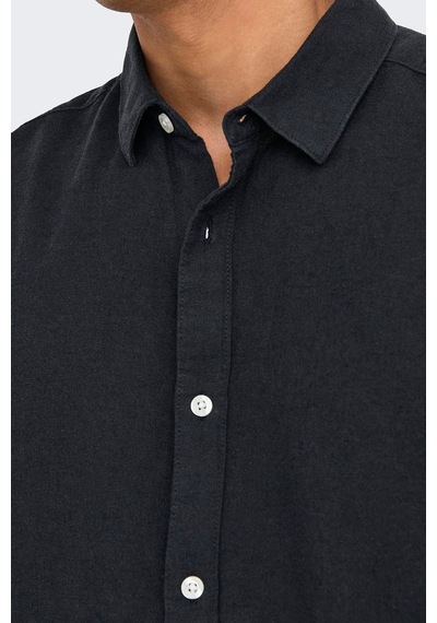 Only & Sons Onscaiden Ls Solid Linen Shirt Noos Erkek Gömlek-26529 Siyah