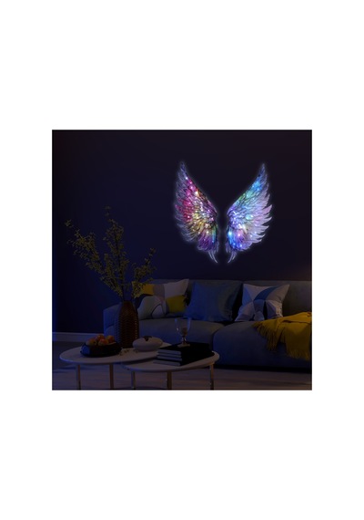 Kişiselleştirilebilir Led Işıklı Epoksi Cam Tablo Violet Mor Melek Kanadı Beyaz - 737209228 Beyaz