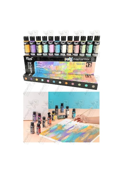 Rich Mastermix Akrilik Boya 12 Renk 60 Ml 1 Paket Pastel Renkler Akrilik Boya 12 Li Profesyonel Çok Renkli
