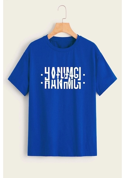 Uyguntarz Hanımcı Yazılı Katlamalı Tasarım Tshirt Mavi