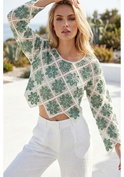 Sayzen Your Shine Çiçek Desenli Dantel Işleme Crop Sayzen Çiçek Desenli Dantel Işleme Crop Çağla
