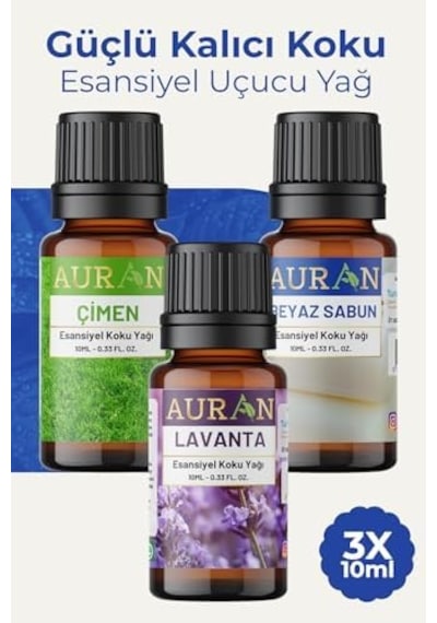 Auran Çimen, Beyaz Sabun, Lavanta Saf Esansiyel Uçucu Yağ Buhurdanlık Yağ Difüzör Esans Aroma 3x 10ml Abundance Prosperity