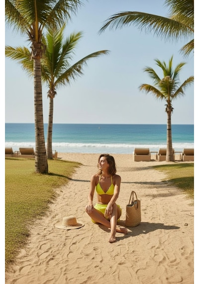 Kadın Fosforlu Şortlu Belden Ve Boyundan Bağlamalı Bikini Takımı Çok Renkli