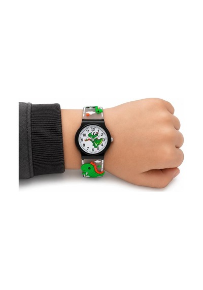 Erkek Çocuk Dinozor Figürlü Füme Analog Silikon Kordon Kol Saati St-304439 Beyaz