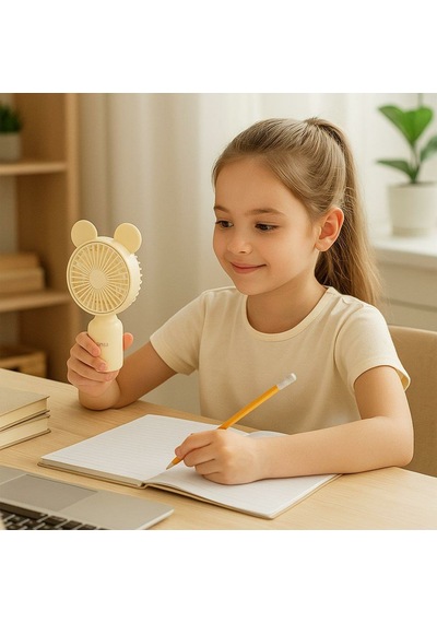 Hepu Hp-f04 Usb Şarjlı El Tipi Mini Fan Ayıcık Kulak Figürlü, 3 Kademeli Rüzgar Seçeneği