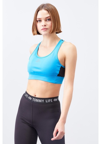 Tommy Life Turkuaz Çapraz Sırt Detaylı Slim Fit U Yaka Pedli Kadın Spor Büstiyer - 97121 Turkuaz