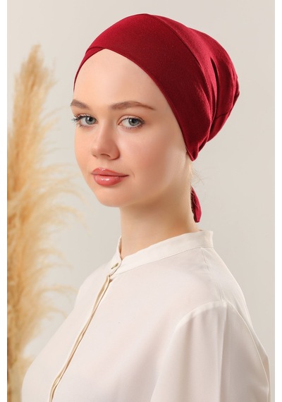 Melodi Scarf Bağlamalı Dikişsiz Çapraz Bone Bordo Bordo