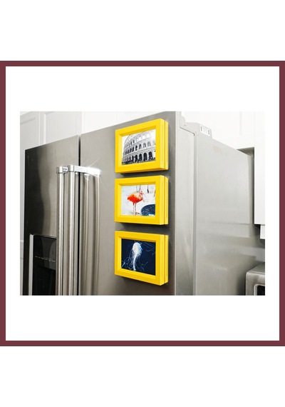 Storeşahin 3d Baskı 3lü Magnet Fotoğraf Çerçevesi Seti - Buzdolabı İçin Mini Manyetik Resim Çerçevesi, Dekoratif Magnet-sarı Shn0720