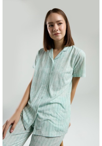 Pierre Cardin Kadın Yeşil Gömlek Pijama Yeşil
