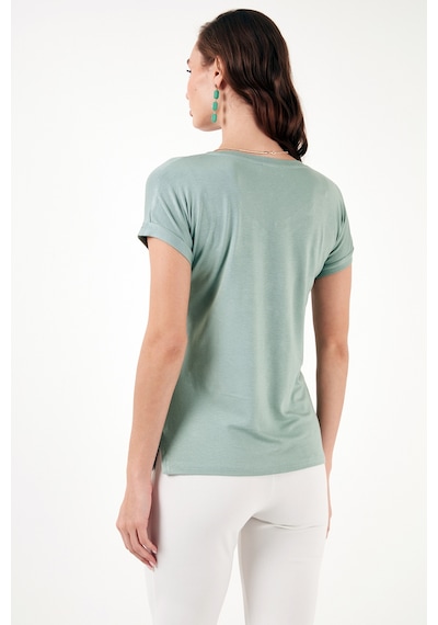Lela V Yaka Relaxed Fit Yırtmaç Detaylı 2'Li Paket Bayan Bluz 5862000S2 Ekru-Çağla