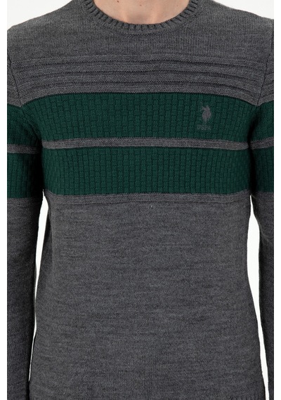 U.S. Polo Assn. Erkek Slim Fit Bisiklet Yaka Antrasit Melanj Kazak 50293041-VR081