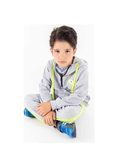 Baby&Kids Neon Detaylı Kapüşonlu Erkek Çocuk Eşofman Takımı Gri