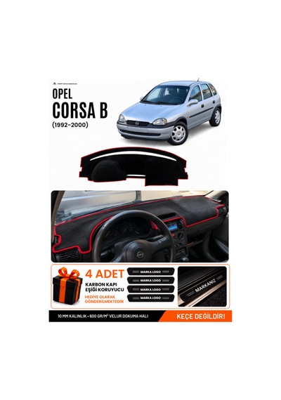 Opel Corsa B 1992-2000 Uyumlu Torpido Örtüsü, Torpido Kılıfı - Siyah Kırmızı