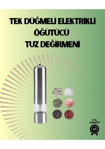 Pilli Otomatik Baharat Değirmeni Gıda Sınıfı Çelik Sessiz Öğütücü Alet Gri