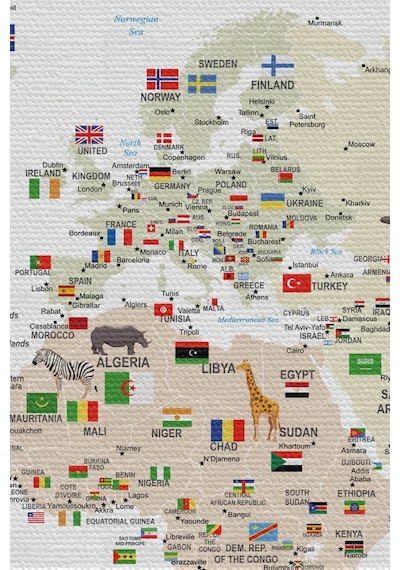 Harita Sepeti Duvar Örtüsü Çocuk Odası Dünya Haritası Kaliteli Kanvas Duvar Halısı-4043-65 X 40
