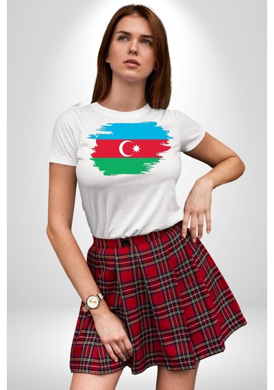 Azerbeycan Bayrağı Unisex Unisex Beyaz Organik Baskılı T-shirt Penye Yüksek Kalite Beyaz