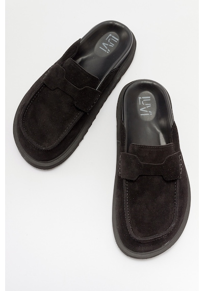 Luvishoes Laven Siyah Süet Hakiki Deri Kadın Terlik Siyah