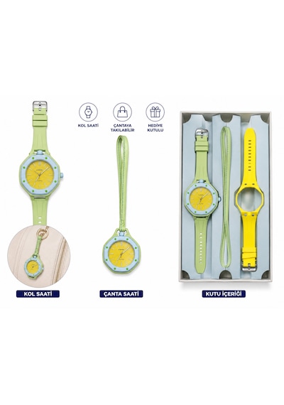 Duostyle 2'si 1 Arada Analog Kol Saati Ve Çanta Saati Silikon Kordonlu Unisex Sarı