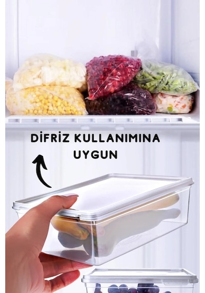 10 Adet Kendinden Kapaklı Derin Donduruyucuya Uygun Saklama Kabı - 10 Adet 2 Lt Şeffaf