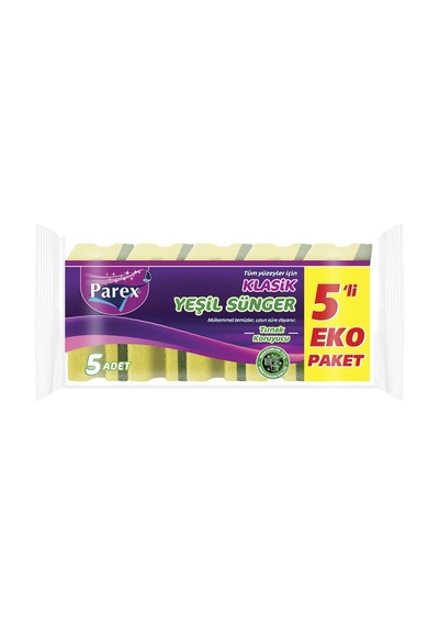 Parex Klasik Yeşil Oluklu Sünger 5'li Ekonomik Paket - 6 Adet Tarı
