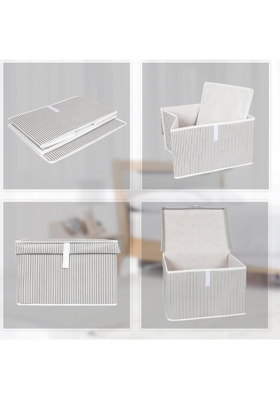 Çok Amaçlı Düzenleyici Kapaklı Sandık Tipi Kutu Hurç Organizer 40 X 30 X 26, Gri