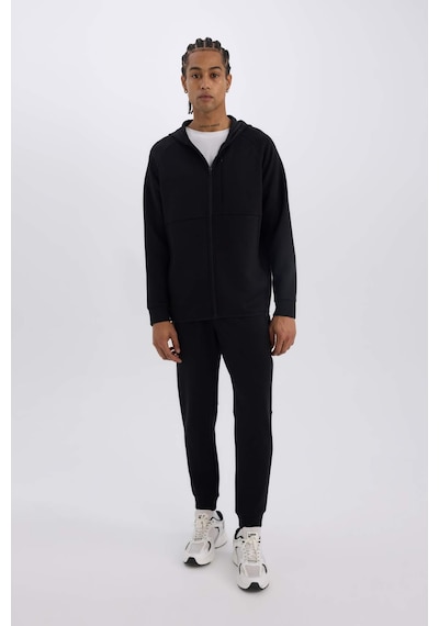 DeFactoFit Slim Fit Dar Kesim Kapüşonlu Skuba Dalgıç Kumaş Fermuarlı Sporcu Sweatshirt A6956AX25SPBK81