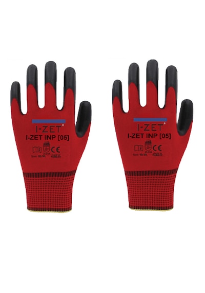 I-zet Inp05 Kırmızı Siyah Polyester Örme Nitril Eldiven 288 Adet