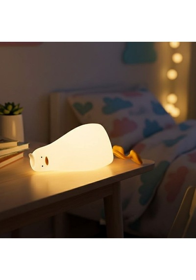 5 Farklı Renk Modlu Tembel Ördek Figürlü Pofuduk Led Gece Lambası Yumuşak Dokulu Çocuk Odası Ve Dekoratif Şarjlı Ortam Işığı Güneş