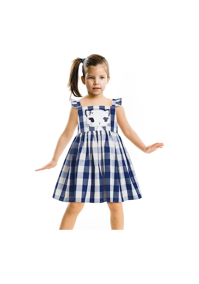Denokids Yıldız Kedi Ekose Elbise Beyaz - Lacivert