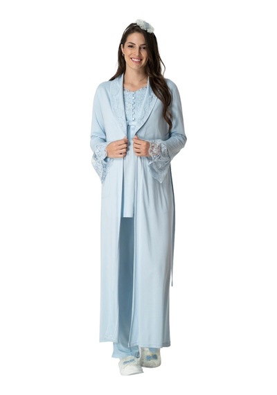 Mecit Pijama Mecit 1924 Mavi Dört Parça Hamile Lohusa Set