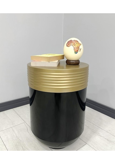 Elegant Dekoratif Eskitme Darbuka Parlak Siyah Sehpa 60cm
