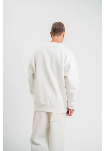 Uzun Kol Bisiklet Yaka Basic Sweatshirt - Beyaz Beyaz