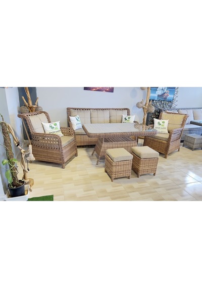 Dinçer Izmir Rattan 7 Li Oturma Grubu Kahverengi