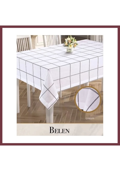 Storeşahin Belen Model Krem 140x180 Cm Keten Masa Örtüsü Zarif Çeyizlik Yemek Masası Shn0720