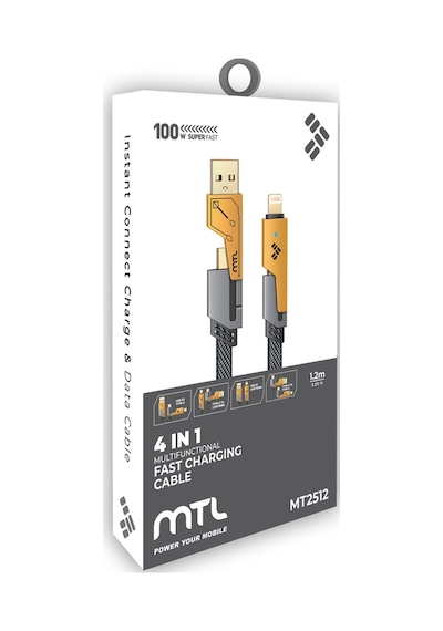 100w Usb Type - C Lightining 4 In 1 Hasır Flat Hızlı Şarj Ve Data Kablosu 1 Metre Mt2512