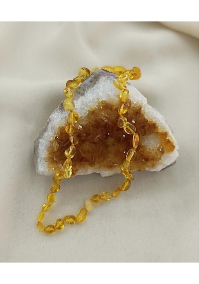 Kolye Kehribar Amber Doğaltaş Düğümlü Bebek Kolyesi 17873 Kahverengi