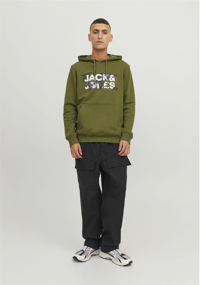 Jack & Jones Logolu Kapüşonlu Sweatshirt - Dust 12240214 Olive Branch Lacivert