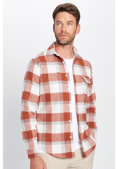 Tudors Erkek Slim Fit Dar Kesim Oduncu Tek Cepli Kareli Kışlık Gömlek-32611 Çok Renkli