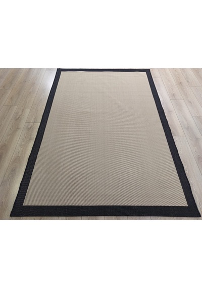 Çam Halı Sisal 9716 Bej / Siyah Bordürlü Jüt Sisal Kilim - 80x300